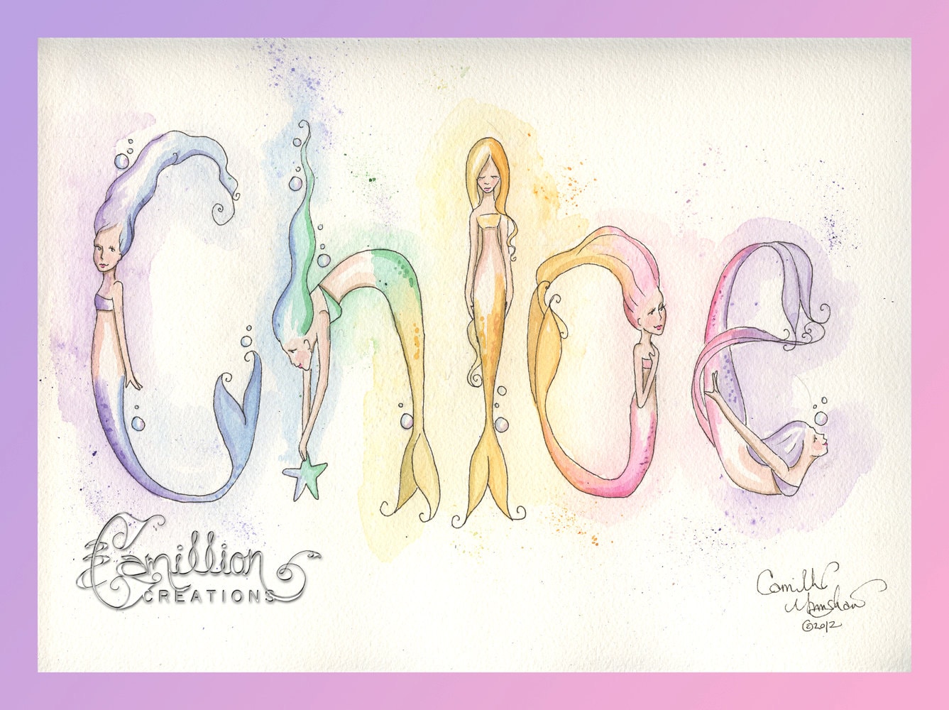 Personalized Name Art Illustration Original by camillioncreations